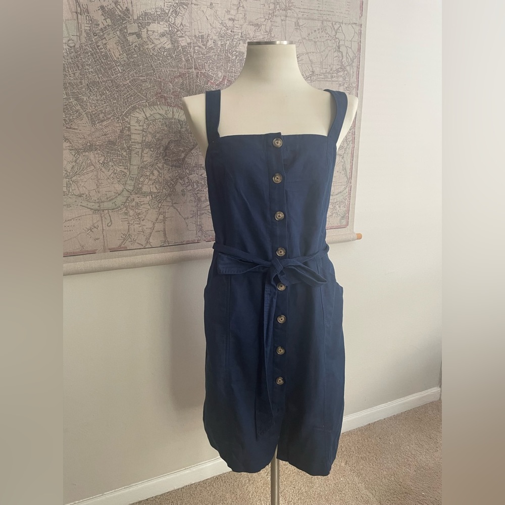 LOFT Navy Linen Sleeveless Tie Dress 14 - Picture 2 of 7